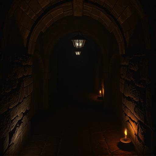 Celda medieval oscura con muros de piedra y poca luz
