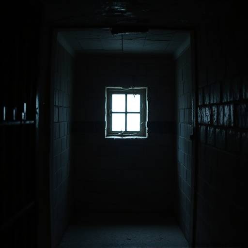 Imagen de una celda del sistema de Filadelfia, mostrando una pequeña ventana y un entorno austero.